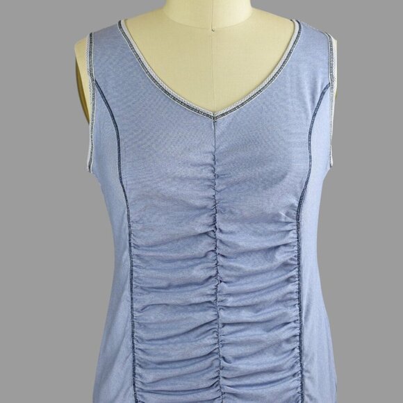CHICO'S ZENERGY STRIPED BLUE RUCHED ATHLETIC SLEEVELESS TOP - Picture 2 of 7